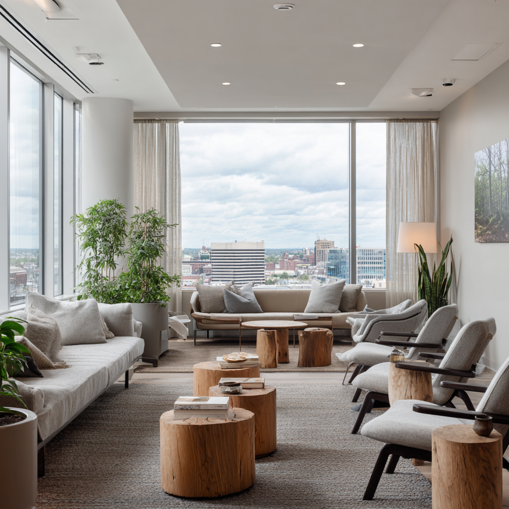 Spacious common area at New Dawn treatment center